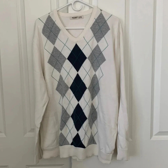 Old navy preppy sweater long sleeve cream argyle 100% cotton XXL men’s - Picture 1 of 3
